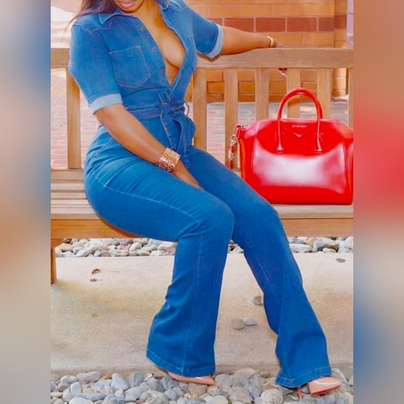 Denim Utility Jumpsuit | Indigo Blue | Size XL - Picture 2 of 6